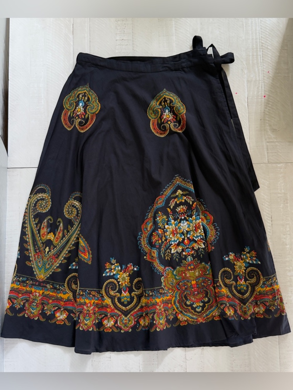 Soft Surroundings Showstopper Cotton maxi Wrap skirt black Paisley floral 3XL